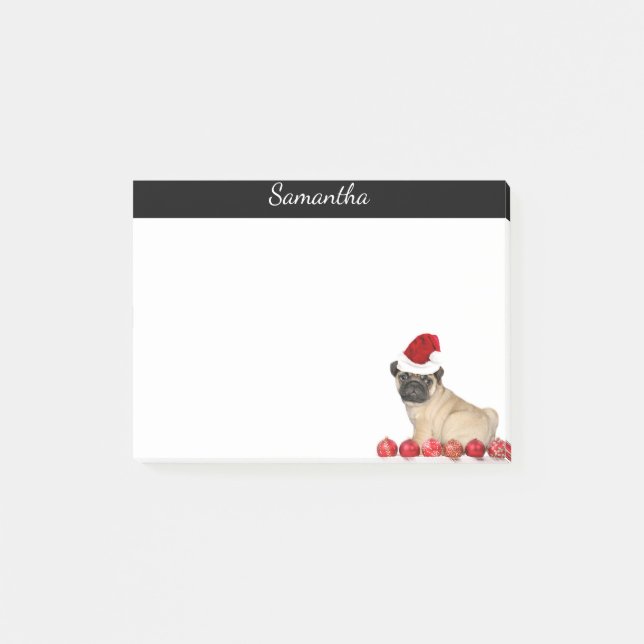 Personalised Christmas pug dog post it notes (Front)