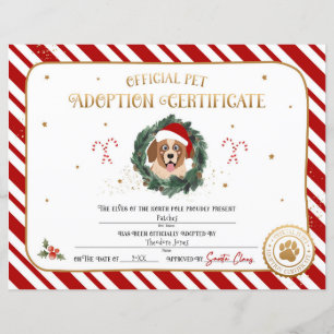 Personalised Christmas Puppy Adoption Certificate