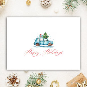 Personalised Christmas Realtor Watercolor Cute Car Holiday Card