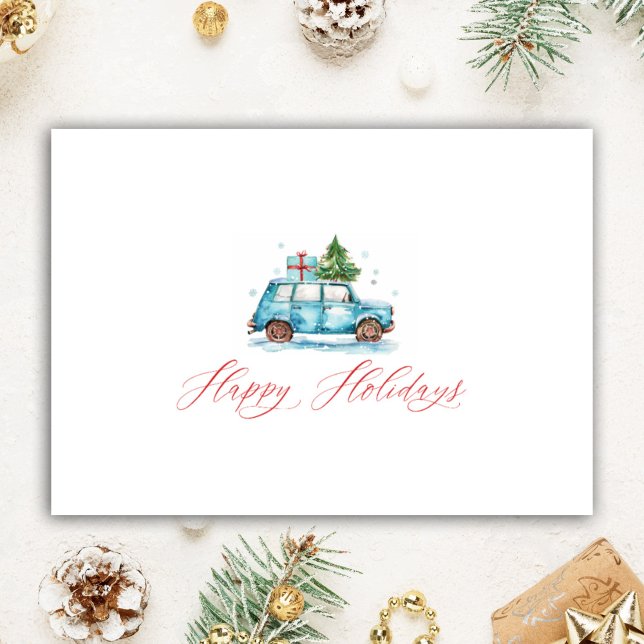 Personalised Christmas Realtor Watercolor Cute Car Holiday Card (Creator Uploaded)