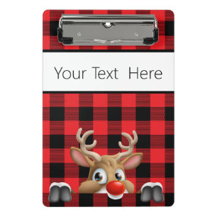 Personalised Christmas Red and Black Buffalo Check Mini Clipboard