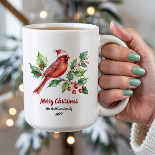 Personalised Christmas Red Cardinal & Berries      Coffee Mug
