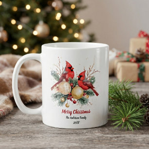 Personalised Christmas Red Cardinal & Berries Coffee Mug