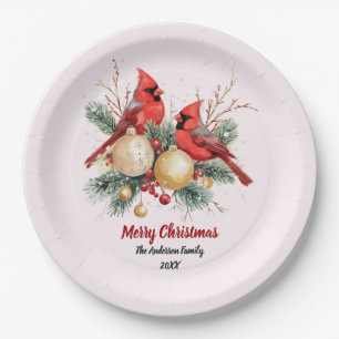 Personalised Christmas Red Cardinal & Berries Paper Plate