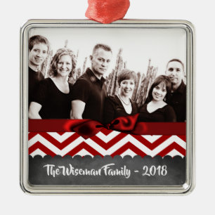 Personalised Christmas Red Chevron PHOTO Ornament