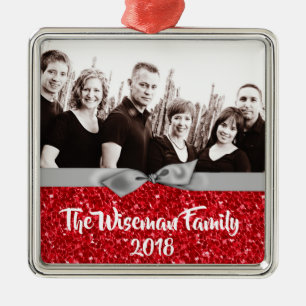 Personalised Christmas Red Glitter PHOTO Ornament