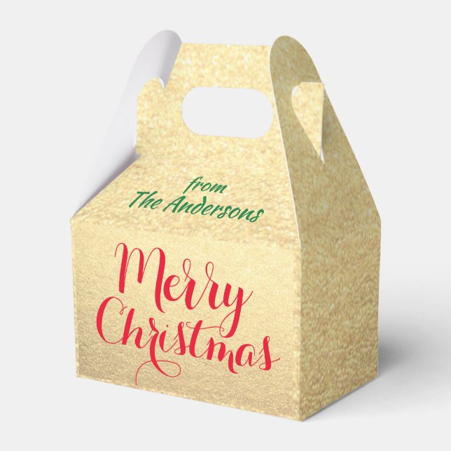 Personalised Christmas Red Green Gold Hand Script Favour Box (Front Side)
