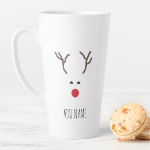 Personalised Christmas Red Nose Reindeer White Latte Mug
