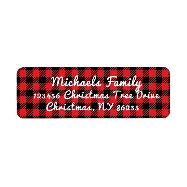 Personalised Christmas Red Plaid Address Labels (Front)