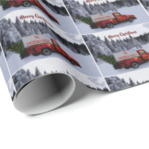 Personalised Christmas Red Vintage Truck Wrapping Paper