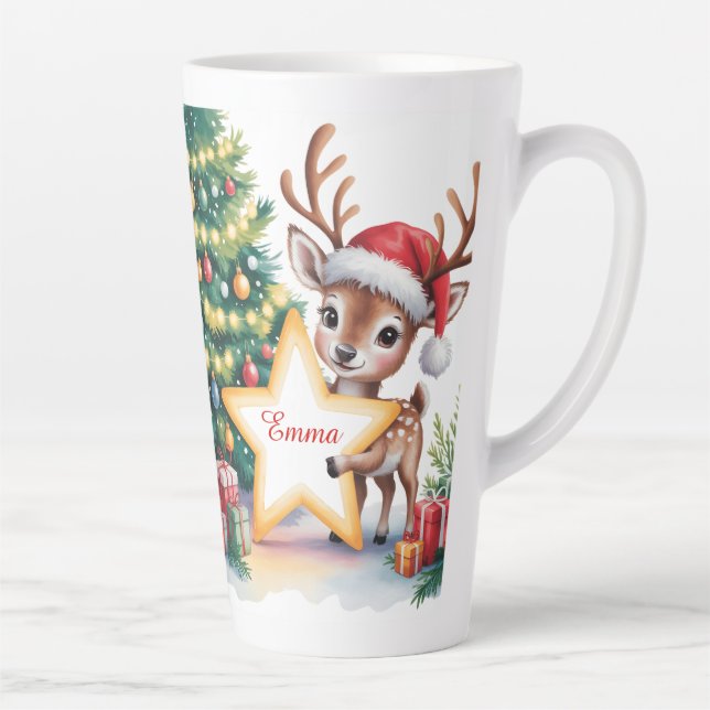 Personalised Christmas Reindeer Custom Name  Latte Mug (Right)