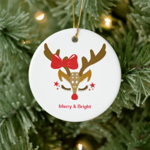 Personalised Christmas Reindeer Face Ceramic Tree Decoration
