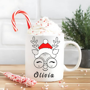 Personalised Christmas Reindeer Face Christmas Coffee Mug