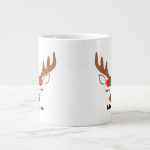 Personalised Christmas Reindeer Face Christmas Large Coffee Mug