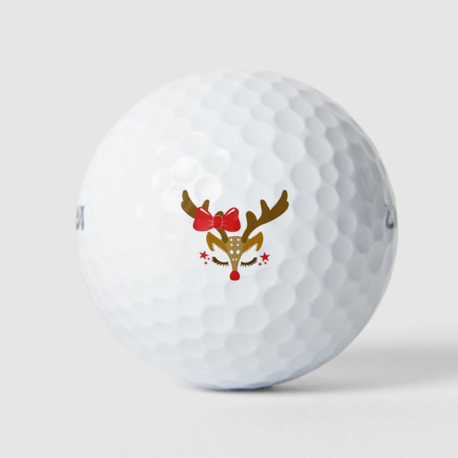 Personalised Christmas Reindeer Face Golf Balls (Front)