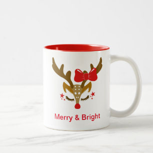 Personalised Christmas Reindeer Face Two-Tone Coffee Mug