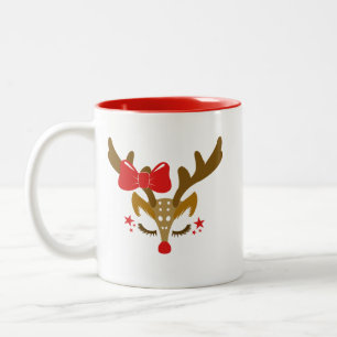 Personalised Christmas Reindeer Face Two-Tone Coffee Mug