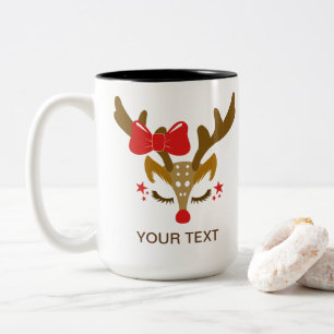 Personalised Christmas Reindeer Face Two-Tone Coffee Mug