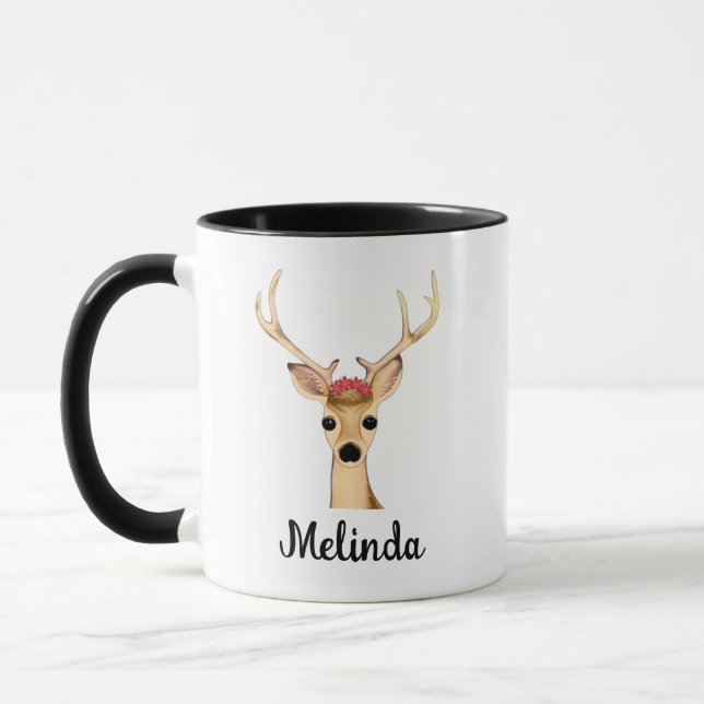 Personalised Christmas Reindeer Gift Mug (Left)