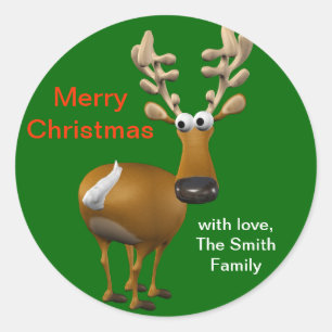 Personalised Christmas Reindeer Gift Tag/Label Classic Round Sticker