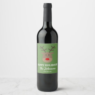 Personalised Christmas reindeer Happy Holidays Wine Label