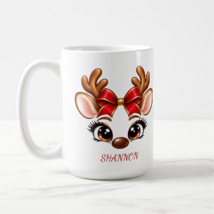 Personalised Christmas Reindeer Mug with Red Bow