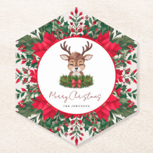 Personalised Christmas reindeer Paper Coaster