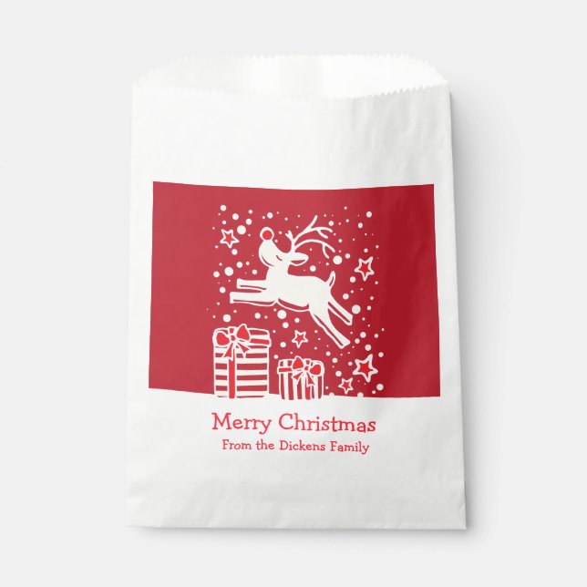 Personalised Christmas reindeer red gift bags (Front)