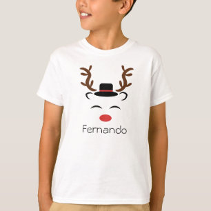 Personalised Christmas Reindeer red nose black hat T-Shirt