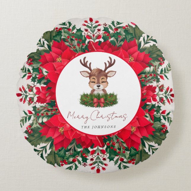 Personalised Christmas reindeer  Round Cushion (Front)