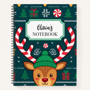 Personalised Christmas Reindeer Spiral Notebook
