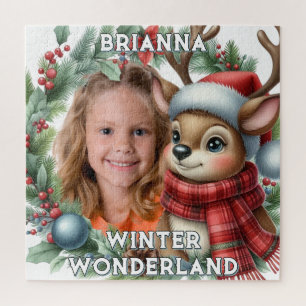 Personalised Christmas Reindeer Winter Photo Jigsaw Puzzle
