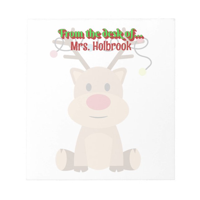 Personalised Christmas Reindeer with lights  Notepad (Front)