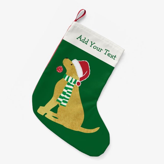 Personalised Christmas Retriever Holiday Dog Green Small Christmas Stocking (Front (Hanging))
