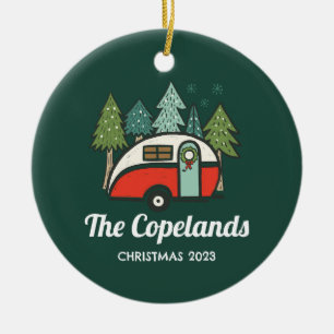 Personalised Christmas Retro Camper Ceramic Tree Decoration