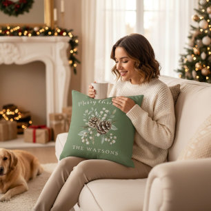 Personalised Christmas Sage Green pine folage Cushion