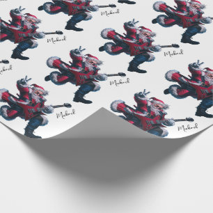 Personalised Christmas Santa Claus Guitar Player Wrapping Paper