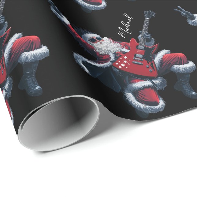 Personalised Christmas Santa Claus Guitar Player   Wrapping Paper (Roll Corner)