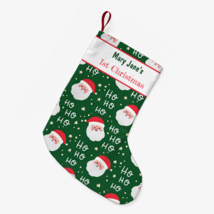 Personalised Christmas Santa Green Kids Small Christmas Stocking
