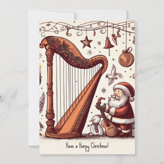 Personalised Christmas Santa Harp Greeting Card