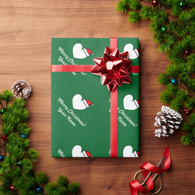 Personalised Christmas Santa heart wrapping paper (Holiday Gift)