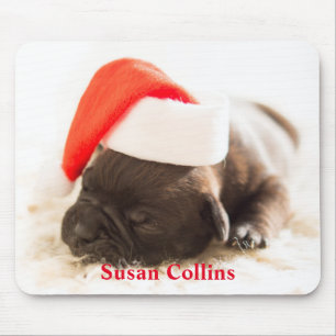 Personalised Christmas Santa Puppy Mouse Mat