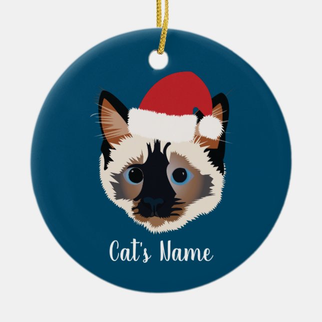 Personalised Christmas Siamese Cat Ceramic Tree Decoration (Front)
