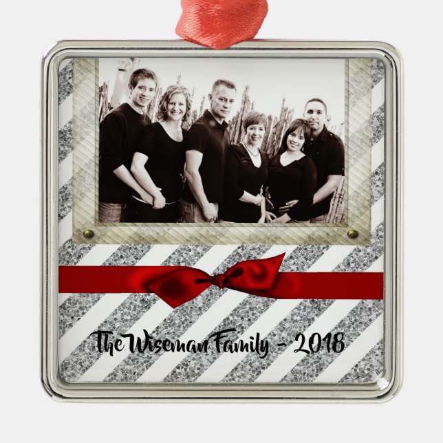 Personalised Christmas Silv Glitter PHOTO Ornament (Front)