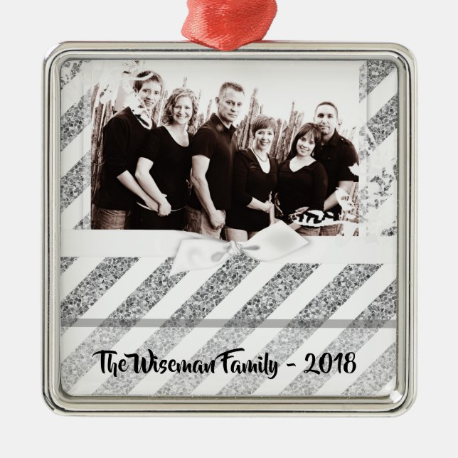 Personalised Christmas Silv Glitter PHOTO Ornament (Front)