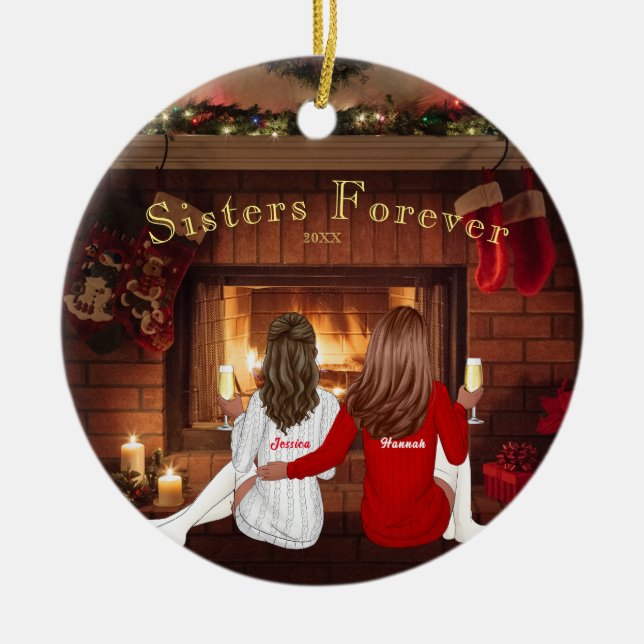 Personalised Christmas Sisters Besties Holidays  Ceramic Tree Decoration (Front)
