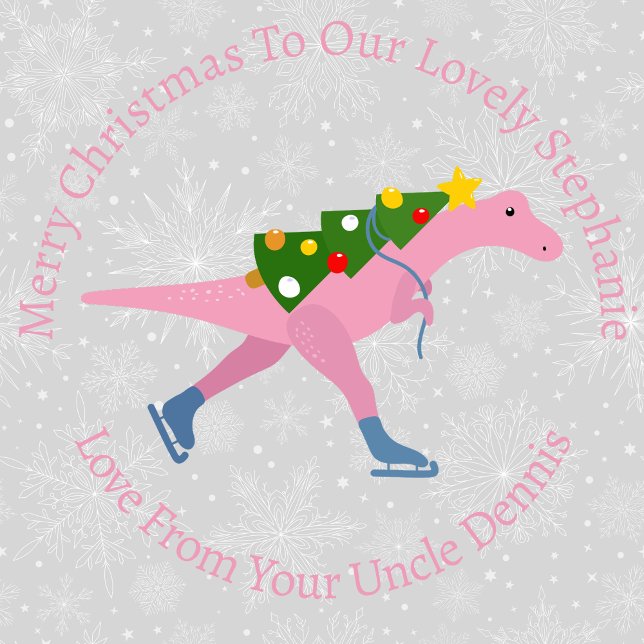 Personalised Christmas Skating Pink Dinosaur Wrapping Paper (Creator Uploaded)