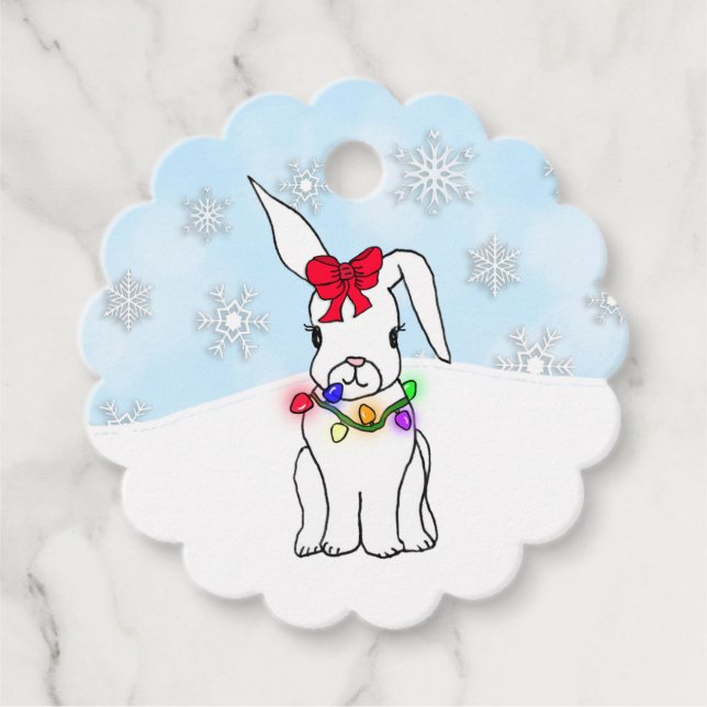 Personalised Christmas Snow Bunny Favour Tags (Front)