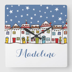 Personalised Christmas Snow Scene Wall Clock