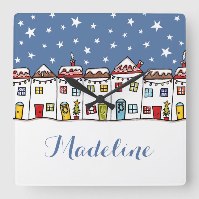 Personalised Christmas Snow Scene Wall Clock (Front)